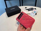 CHANEL ZIPPED COIN PURSE 11 RED PINK GRAINED CALFSKIN