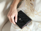 CHANEL FLAP CARD HOLDER 11.5 BLACK GRAINED CALFSKIN SILVER ICON