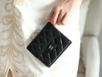 CHANEL FLAP CARD HOLDER 11.5 BLACK GRAINED CALFSKIN SILVER ICON