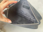 FENDI ROMA 22 CLUTCH BAG IN DARK GREY FF CALFSKIN SILVER HARDWARE WITH WHITE LOGO