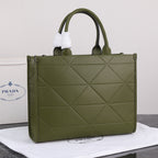 PRADA LARGE 39 TOTE IN OLIVE GREEN CALFSKIN GOLD HARDWARE