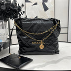 CHANEL LARGE 42 HANDBAG IN BLACK CALFSKIN GOLD HARDWARE