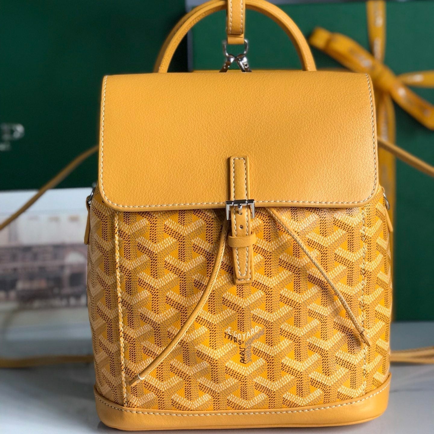 ALPIN MINI BACKPACK 21 IN YELLOW LAMBSKIN AND GOYARDINE CANVAS