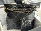 CHANEL LARGE 42 HANDBAG IN BLACK SHINY CALFSKIN GOLD HARDWARE