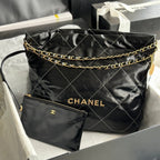 CHANEL LARGE 42 HANDBAG IN BLACK SHINY CALFSKIN GOLD HARDWARE