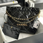 CHANEL MEDIUM 37 HANDBAG IN BLACK SHINY CALFSKIN GOLD HARDWARE