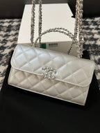 CHANEL KELLY 18 BAG IN SILVER CALFSKIN WITH STRAP