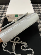 CHANEL KELLY 18 BAG IN SILVER CALFSKIN WITH STRAP