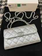 CHANEL KELLY 18 BAG IN SILVER CALFSKIN WITH STRAP