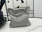 CHANEL LARGE 42 HANDBAG IN GREY CALFSKIN SILVER HARDWARE