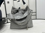 CHANEL MEDIUM 37 HANDBAG IN GREY CALFSKIN SILVER HARDWARE