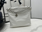 CHANEL LARGE 42 HANDBAG IN WHITE CALFSKIN SILVER HARDWARE