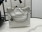CHANEL MEDIUM 37 HANDBAG IN WHITE CALFSKIN SILVER HARDWARE