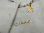 CHANEL LARGE 42 HANDBAG IN WHITE CALFSKIN GOLD HARDWARE