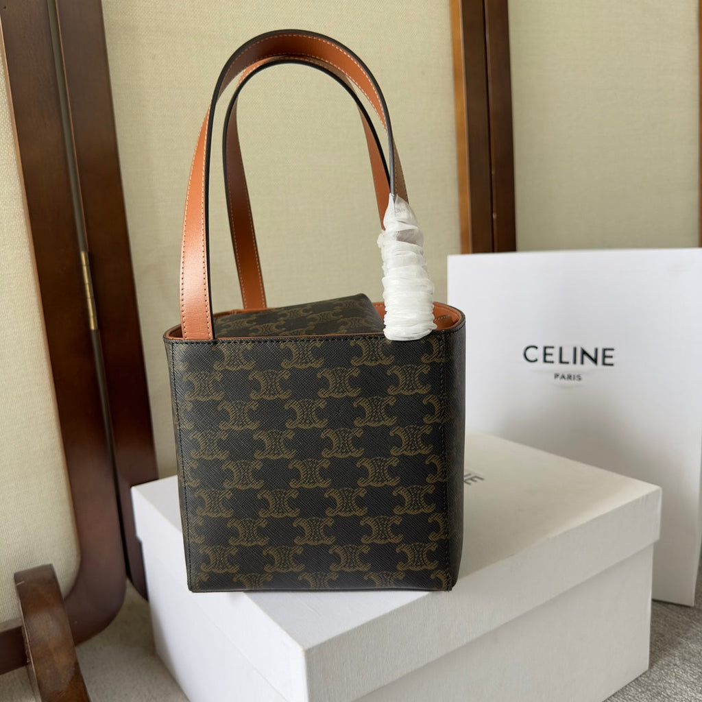 CUBE BAG 15 IN BLACK TRIOMPHE CANVAS AND BROWN CALFSKIN