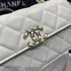 CHANEL 23P Flap Bag 19cm White Caviar Gold Hardware
