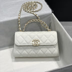 CHANEL 23P Flap Bag 19cm White Caviar Gold Hardware