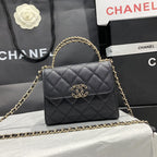 CHANEL 23P Flap Bag 15cm Black Caviar Gold Hardware