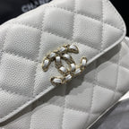 CHANEL 23P Flap Bag 15cm White Caviar Gold Hardware