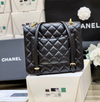 CHANEL 25S  MEDIUM FLAP BAG 25 IN BLACK CALFSKIN GOLD HARDWARE