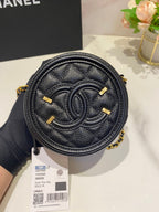CHANEL MINI 12 ROUND CHAIN BAG IN BLACK CALFSKIN GOLD HARDWARE