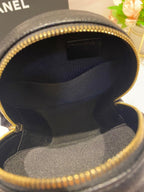 CHANEL MINI 12 ROUND CHAIN BAG IN BLACK CALFSKIN GOLD HARDWARE