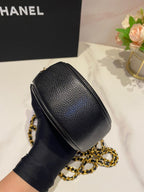 CHANEL MINI 12 ROUND CHAIN BAG IN BLACK CALFSKIN GOLD HARDWARE