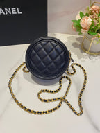 CHANEL MINI 12 ROUND CHAIN BAG IN BLACK CALFSKIN GOLD HARDWARE