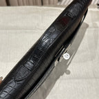 KELLY CUT 31 IN BLACK SHINY ALLIGATOR LEATHER WITH SILVER HARDWARE