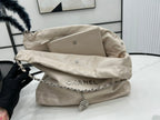 CHANEL LARGE 42 HANDBAG IN BEIGE CREAM CALFSKIN SILVER HARDWARE