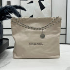 CHANEL LARGE 42 HANDBAG IN BEIGE CREAM CALFSKIN SILVER HARDWARE