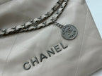 CHANEL MEDIUM 37 HANDBAG IN BEIGE CREAM CALFSKIN SILVER HARDWARE