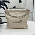 CHANEL MEDIUM 37 HANDBAG IN BEIGE CREAM CALFSKIN SILVER HARDWARE