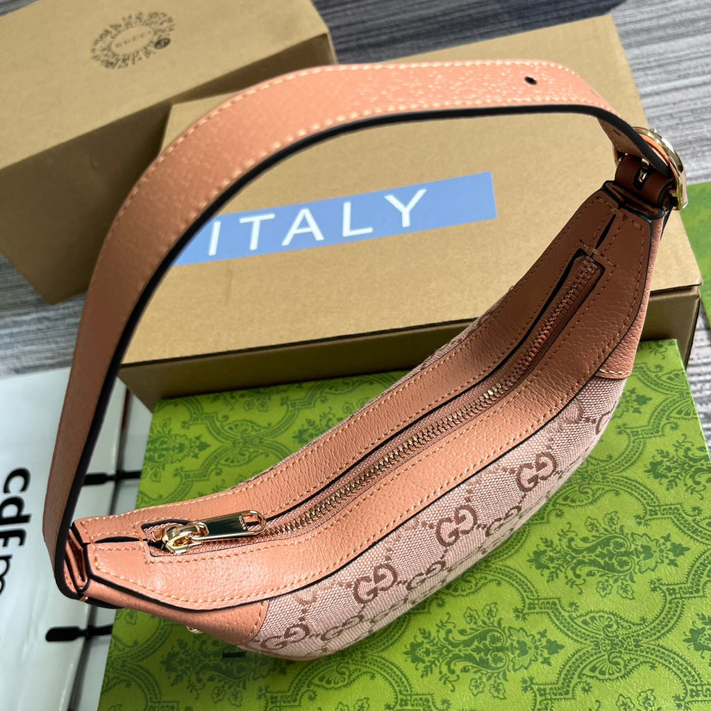 OPHIDIA GG MINI 20 BAG IN LIGHT PINK CANVAS AND CALFSKIN