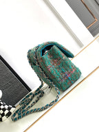 CHANEL MEDIUM 20 CLASSIC BAG IN GREEN FOREST WOOL TWEED