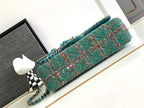 CHANEL MEDIUM 25 CLASSIC BAG IN GREEN FOREST WOOL TWEED