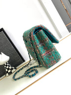 CHANEL MEDIUM 25 CLASSIC BAG IN GREEN FOREST WOOL TWEED