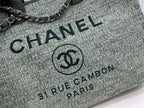 CHANEL DEAUVILLE LARGE 38 TOTE BAG IN LIGHT GREEN CANVAS