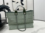 CHANEL DEAUVILLE LARGE 38 TOTE BAG IN LIGHT GREEN CANVAS