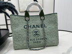 CHANEL DEAUVILLE LARGE 38 TOTE BAG IN LIGHT GREEN CANVAS