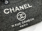 CHANEL DEAUVILLE LARGE 38 TOTE BAG IN BLACK CANVAS WITH WHITE LOGO