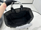 CHANEL DEAUVILLE LARGE 38 TOTE BAG IN BLACK CANVAS WITH WHITE LOGO