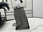 CHANEL DEAUVILLE LARGE 38 TOTE BAG IN GREY CANVAS WITH BLACK LOGO