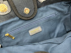CHANEL DEAUVILLE LARGE 38 TOTE BAG IN BLACK CANVAS WITH GOLD EMBROIDERED LOGO