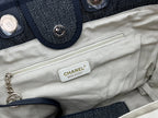 CHANEL DEAUVILLE LARGE 38 TOTE BAG IN DARK NAVY CANVAS WITH WHITE LOGO EMBROIDERED