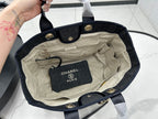 CHANEL DEAUVILLE LARGE 38 TOTE BAG IN DARK NAVY CANVAS WITH WHITE LOGO EMBROIDERED