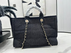 CHANEL DEAUVILLE LARGE 38 TOTE BAG IN DARK NAVY CANVAS WITH WHITE LOGO EMBROIDERED