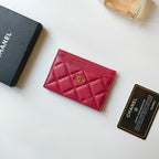 CHANEL CARD HOLDER 11.2 RED PINK GRAINED CALFSKIN GOLD ICON