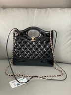 CHANEL MINI 23 SHOPPING BAG IN GLOSSY BLACK CALFSKIN