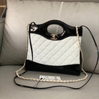 CHANEL MINI 23 SHOPPING BAG IN GLOSSY BLACK MIX WHITE CALFSKIN